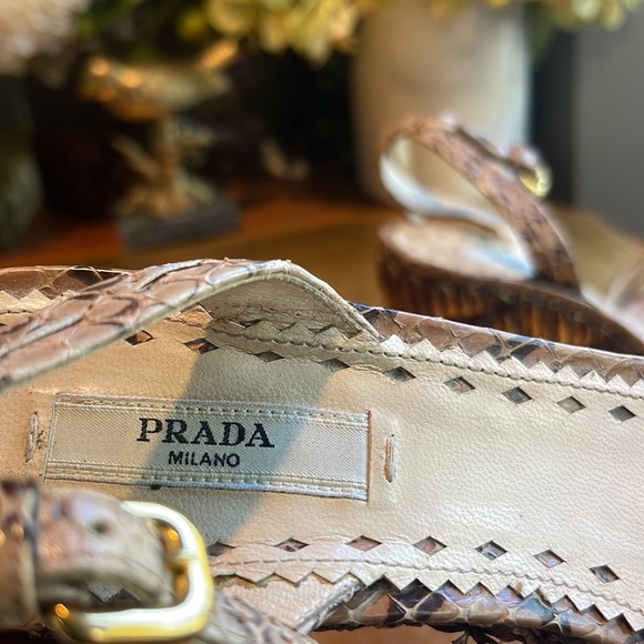 Prada Raffia Wedge Sandal in Snakeskin - Picture 12 of 16